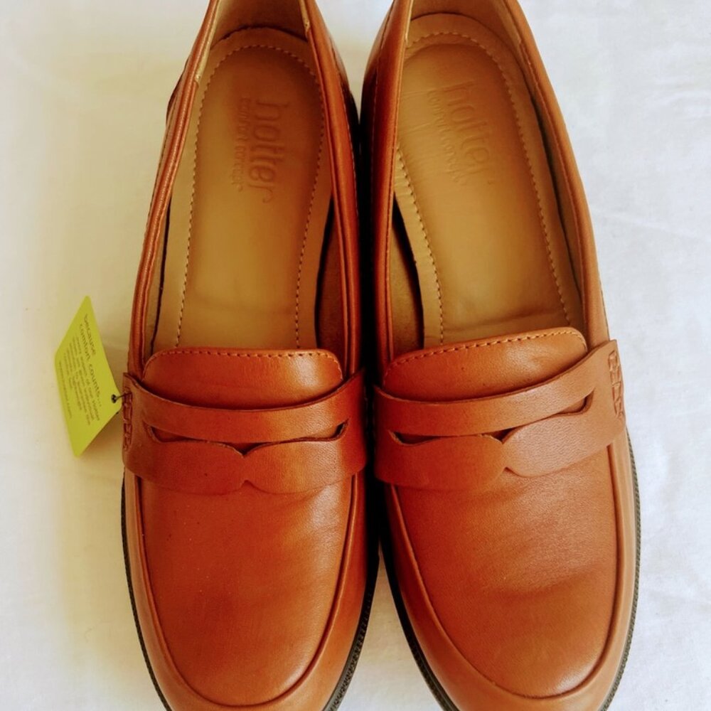 Hotter Women Slip On Penny Loafers New Sz US 7 UK 5 Dorset Rich Tan STANDARD